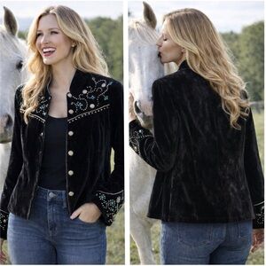 Double D Ranch Myrtle Velvet jacket with turquoise embellishments and studs